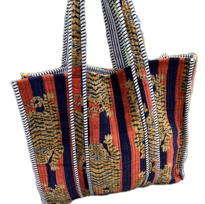 Tiger Print Bag - Navy & Orange