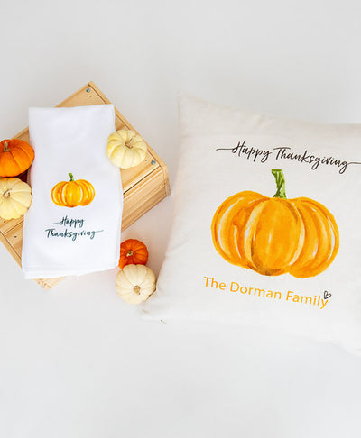 Hand Towel Plush - Orange Pumpkin Happy Thanksgiving