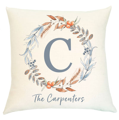 Pillow Personalized - Blue Wreath with Initial