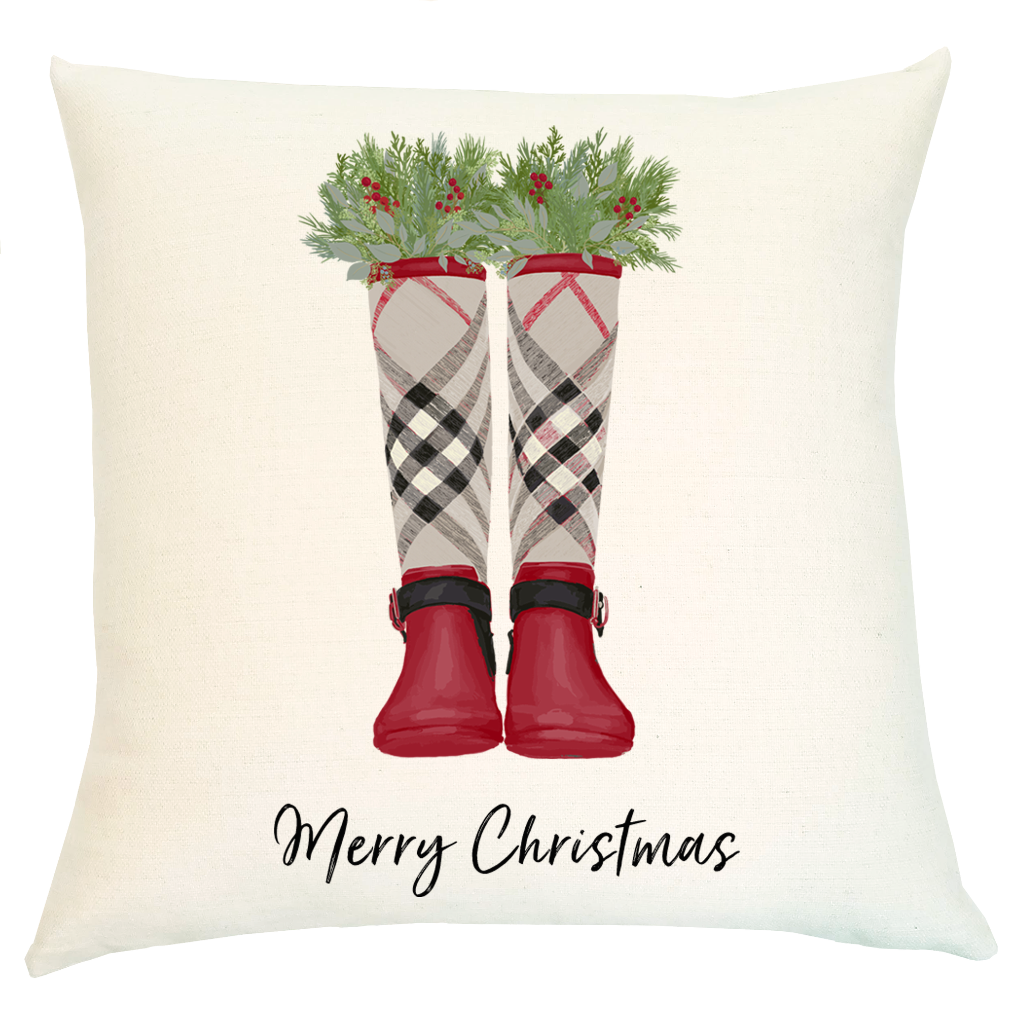 Pillow - RED Plaid Boots