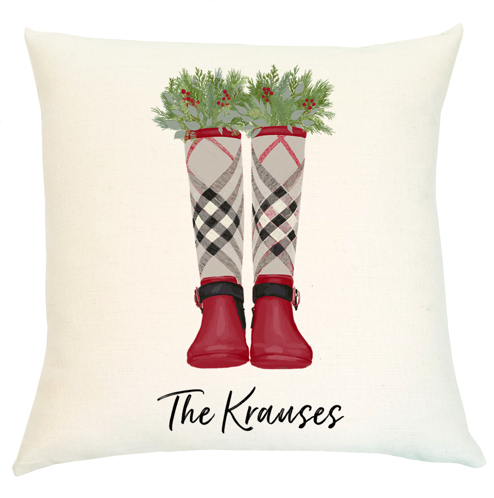 Pillow Personalized - Red Plaid Boots