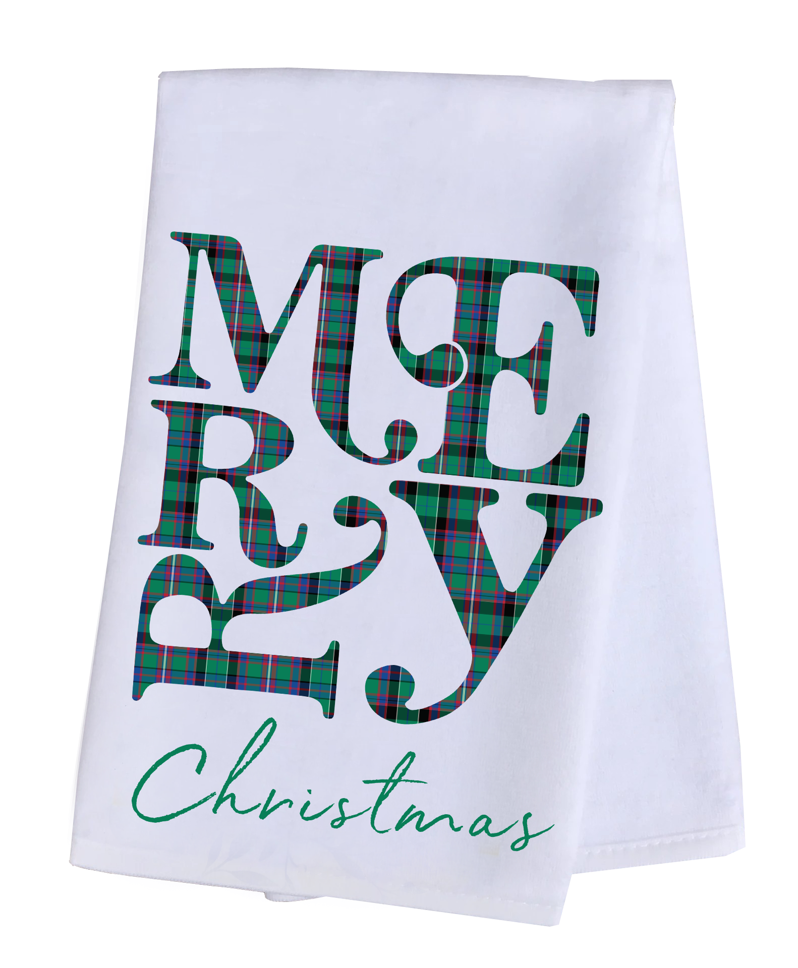 Hand Towel Plush - Merry Christmas Green Plaid