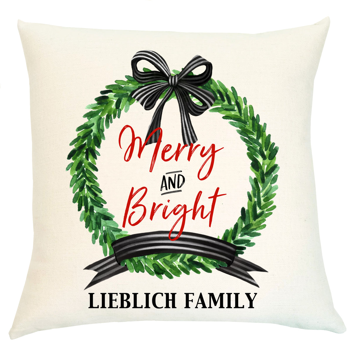 Pillow Personalized - Wreath Black and White Merry and Bright