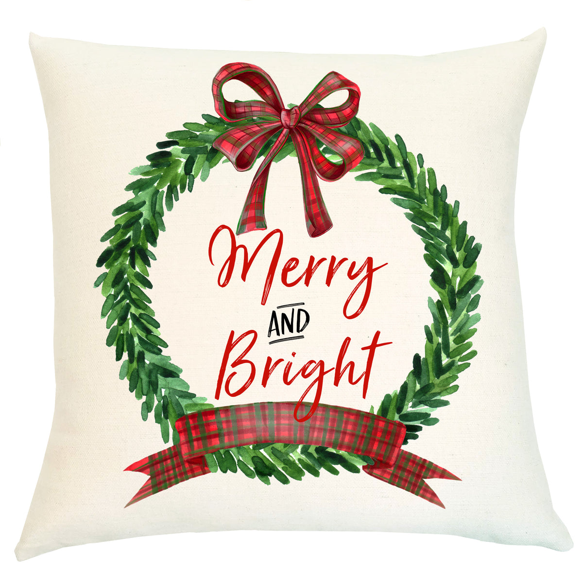 Pillow - Wreath Red Plaid Merry and Bright