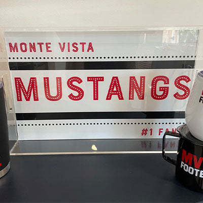 Lucite Serving Tray with Monte Vista Mustangs Interchangeable Inserts