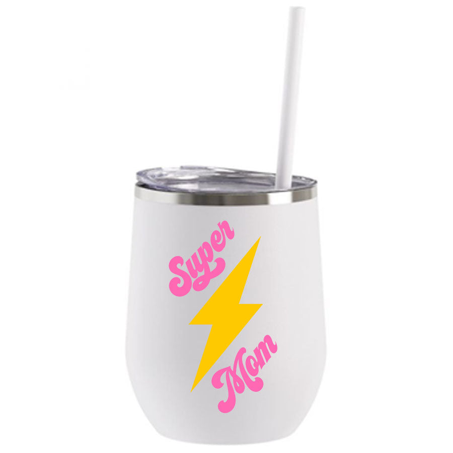 Insulated Tumbler Wine - Super Mom Lightning Bolt